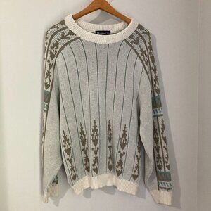 Vintage St Michaels Sweater White Grey Fair Isle Men Size XL/50 Tall UK Pattern